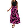 thumbnail image 1 of MOJOGO Women's A Line Dresses Casual Crewneck Sleeveless Dress Floral Printed Tiered Maxi Dress for Beachwear Vacation Hot Pink S, 1 of 5