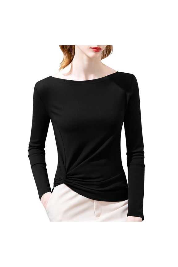 Women's Basic Tops Casual Long Sleeved Twist Tunic Shirts Fashion Spring Fall Outfits