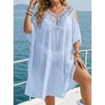 thumbnail image 1 of MOJOGO Women's Beach Cover Up Backless Crochet Lace Cover Up Dress Cold Shoulder Coverups Summer Pool Linen Blend Outfits Blue Free Size, 1 of 5