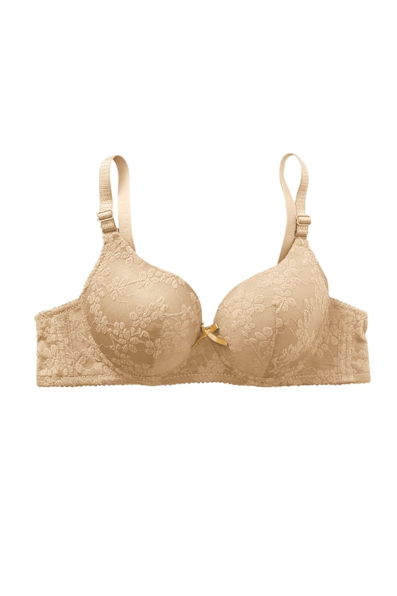 MOJOGO Women's Bra Floral Lace Full Coverage Underwire Push Up Side Smoothing Bralette Wide Comfort Straps for Daily Wear 38