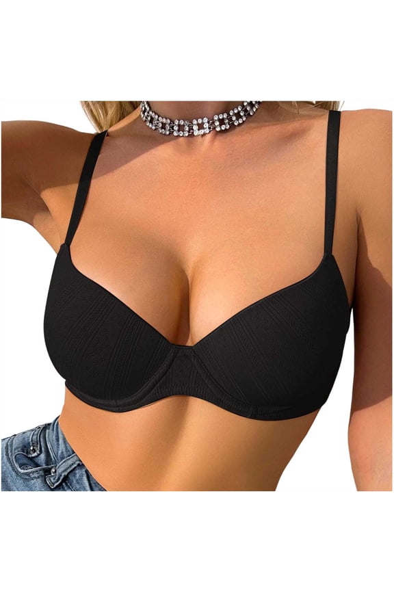 MOJOGO Women's Bra Thin Strap Push Up Underwire Side Smoothing Diagonal Stripe Texture Daily Wear Bralette 80B