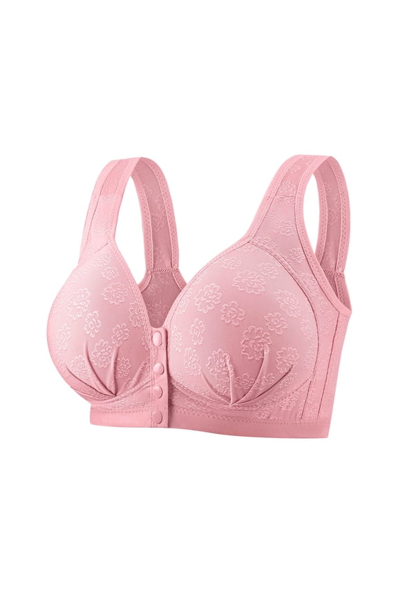 MOJOGO Women's Bra Wide Support Strap Floral Jacquard Front Closure Wireless Bralettes Full Coverage Plus Size Nusing Bras S