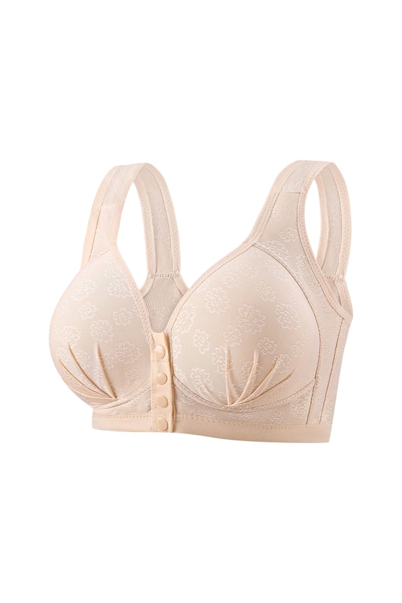 MOJOGO Women's Bra Wide Support Strap Floral Jacquard Front Closure Wireless Bralettes Full Coverage Plus Size Nusing Bras XL