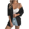 thumbnail image 1 of MOJOGO Women's Cardigan Casual 3/4 Sleeve Knitted Jacket Crochet Open Front Shrugs Sweater for Spring Summer Wear Black S, 1 of 8