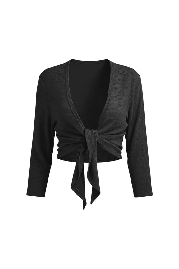 MOJOGO Women's Cardigan V Neck Tie Front Cropped Layering Soft 3/4 Sleeve Casual Party Bolero Shrugs for Dresses
