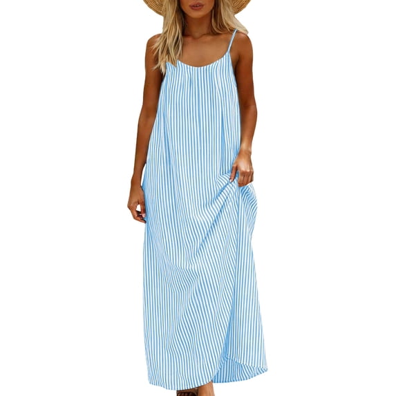 MOJOGO Women's Casual Maxi Dress Summer Back Tie Shift Dresses Lightweight Breathable Linen Blend Dress Beach Vacation Outfits S