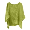 thumbnail image 1 of MOJOGO Women's Casual Shirts Ruffle Trim Linen Blouses V Neck Batwing Sleeve Tops Oversized Summer Outfits for Ladies Olive Green L, 1 of 7