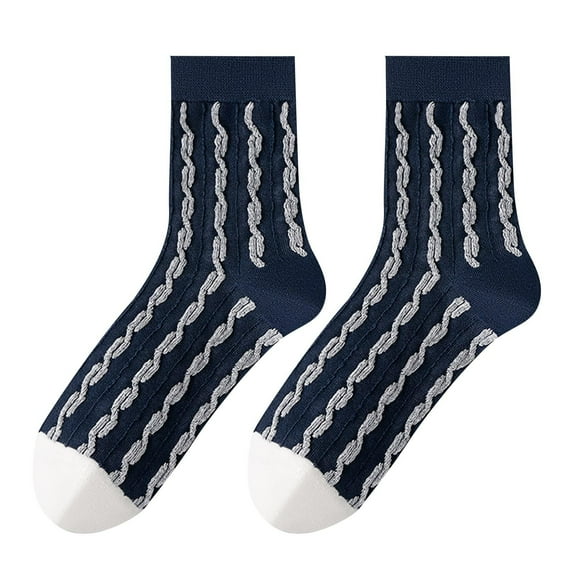 MOJOGO Women's Crew Socks Cozy Cotton Socks Trend Color Block Knitted Socks for Daily Wear Navy Free Size