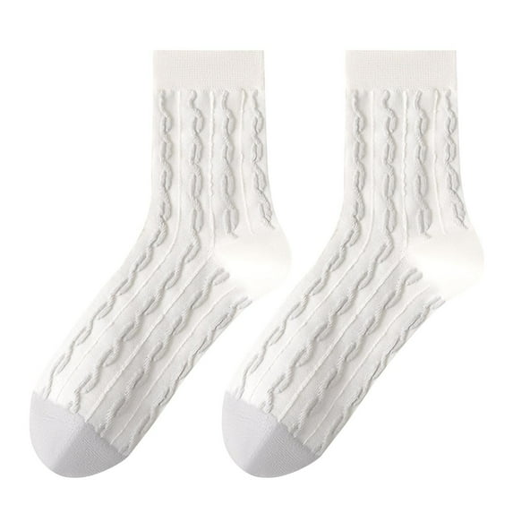 MOJOGO Women's Crew Socks Cozy Cotton Socks Trend Color Block Knitted Socks for Daily Wear White Free Size