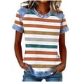 thumbnail image 1 of MOJOGO Women's Denim Patchwork Shirts Crewneck Short Sleeve Tops Spring Shirt Summer T Shirts Color Block Outfits XL, 1 of 5