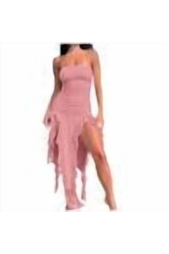 MOJOGO Women's Dress Strapless Ruched Tunic Dresses Solid Bodycon Fringe Dresss for Summer Spring Party Wear
