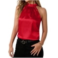 thumbnail image 1 of MOJOGO Women's Elegant Summer Blouse Satin Sleeveless Creweneck Tank Tops Pleated Dressy Halter Top Red XL, 1 of 8