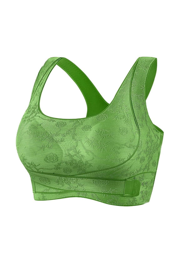 MOJOGO Women's Floral Jacquard Bras Vintage Racerback Back Wireless Bralettes Push Up Front Closure Bra L