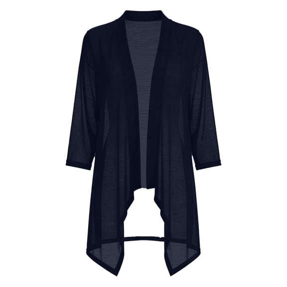 MOJOGO Women's Flowy Cardigan 3/4 Sleeve Knit Open Front Rash Guard with Asymmetrical Hem Long Beach Cover Up for Vacation