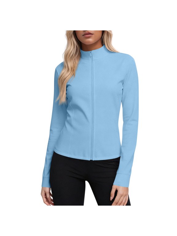 MOJOGO Women's Full Zip Stand Collar Jackets Summer Outdoor Rush Guards Workout Jacket Slimming Gym Yoga Office Activewear 3XL