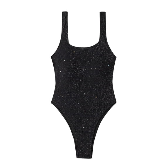 MOJOGO Women's Glitter Square Neck One-Piece Swimsuit Square Neck Wide Straps Swimsuits Beach Pool Party Wear Bathing Suits S