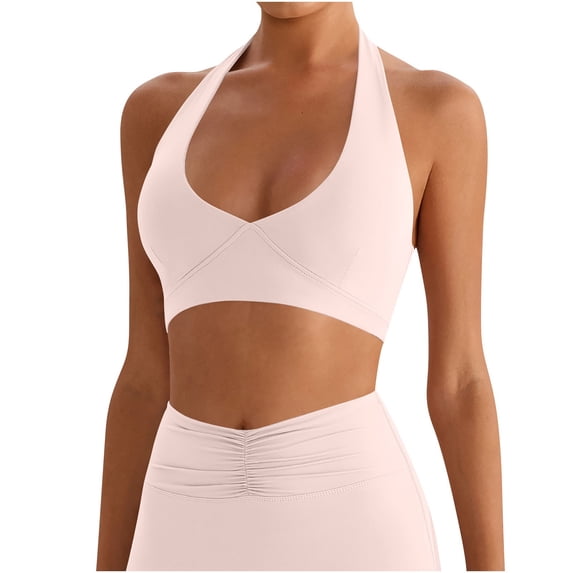 Women's Halter Bra Wirefree Backless Bralette Light Support Casual Sports Bra for