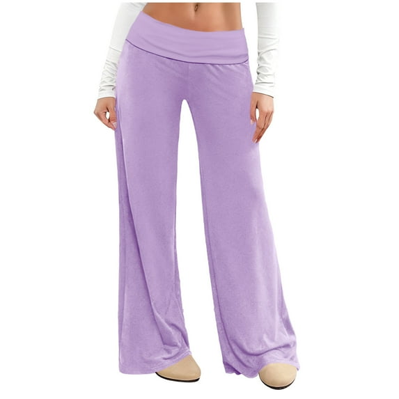 MOJOGO Women's High Waisted Pants Casual Wide Leg Pants Soft Workout Pants Loose Yoga Pants Cozy Loungewear Purple L