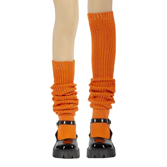 MOJOGO Women's Knee High Socks Stretchy Knit Slouchy Socks Trendy Leg Warmers Moisture Control Sock Orange Free Size