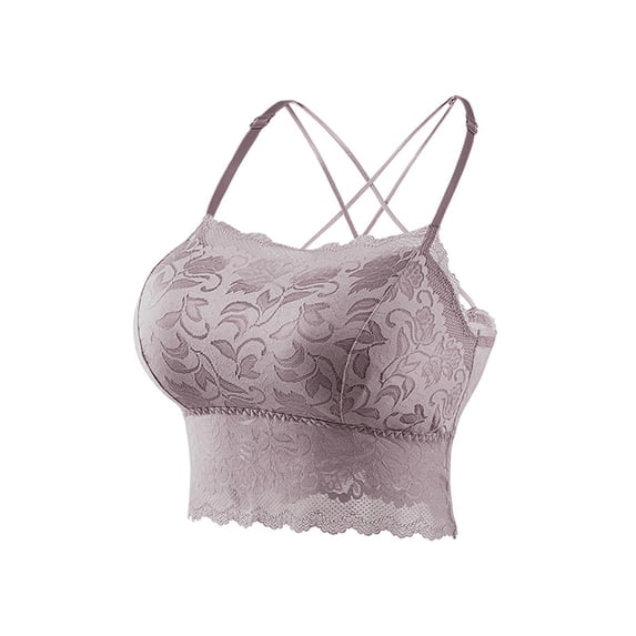MOJOGO Women's Lace Undershirts Crisscross Back Tank Tops Wireless Bra Removable Padding Cami Purple Free Size
