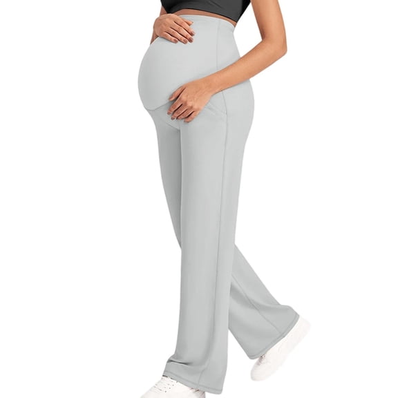 MOJOGO Women's Maternity Pants Wide Leg Leggings Soft Bootcut Workout Bottoms High Waisted Pant with Pockets White M