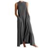MOJOGO Women's Maxi Dresses Spring Summer Basic Sleeveless T-shirt Dress Breathable Crewneck Dress with Pockets Gray M