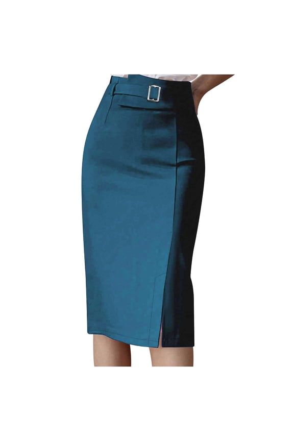 MOJOGO Women's Midi Skirts High Waisted Stretchy Bodycon Skirt Fashion Spring Summer Skorts for Work Office Blue S