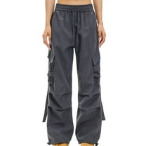 MOJOGO Women's Multi Pocket Cargo Pants Wide Leg Workwear Pants Trendy Baggy Trouser for Hiking Cycling Workout Dark Gray L