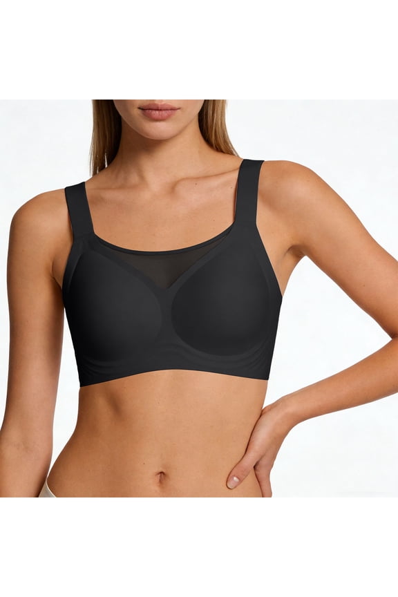 MOJOGO Women's Plus Size Bra Wide Strap Mesh No Underwire Full Coverage T-Shirt Bras Support Ladies Side Smoothing Bralette for Sleep Everyday 3XL