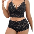 thumbnail image 1 of MOJOGO Women's Plus Size Camisole Lace Adjustable Strap Bra Camisole Top Floral Lace Pants Home Wear Suit Black 3XL, 1 of 6