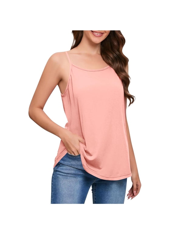 MOJOGO Women's Plus Size Tank Tops Casual Sleeveless Undershirts Solid Color Swing Cami Top for Summer Wear Pink XL