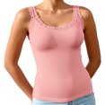 thumbnail image 1 of MOJOGO Women's Plus Size Undershirts Rib Knit Cami Top Lace Trim Round Neck Sleeveless Tops Stretchy Tank Top Daily Wear Pink L, 1 of 7