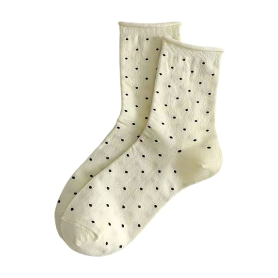 MOJOGO Women's Polka Dot Socks Curled Hem Crew Socks Cute Socks for Homewear & Outwear Free Size