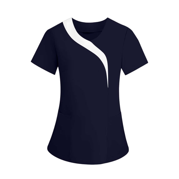 MOJOGO Women's Scrub Top V Neck Tees Color Block Shorts Sleeve Workwear Lightweight Nurse Uniform Work Tops XL