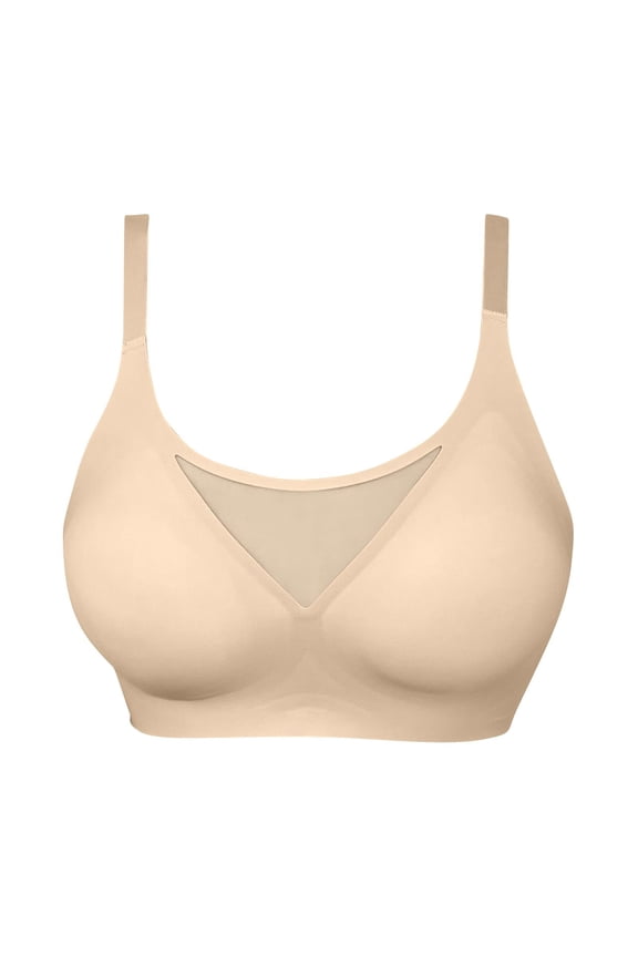 MOJOGO Women's Seamless Bras Breathable Side Smooth Wireless Bra with Mesh Cutout Plus Size Push Up Bralette M