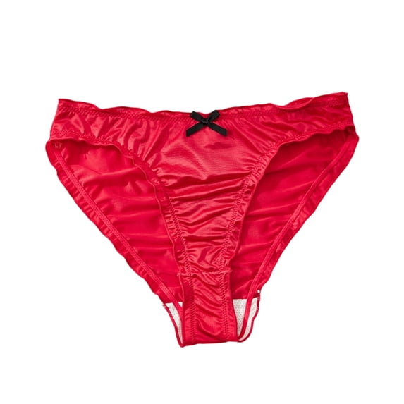 MOJOGO Women's Soft Underwear Ruffle Trim Low Rise Cheeky Thong with Bow Breathable Panties Red M