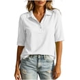 thumbnail image 1 of MOJOGO Women's Solid Color Shirsts Lightweight Cotton Linen Blend Half Sleeve Top with Quarter Snap Button Casual Work Summer Top 2XL, 1 of 8