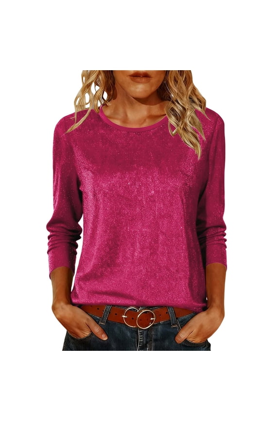 MOJOGO Women's Spring Fall Elegant Tops Sparkly Crew Neck Double Layer Blouses Mesh 3/4 Sleeve Pullover Tops Khaki 2XL