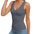 thumbnail image 1 of MOJOGO Women's Summer Basic Tops V Neck Tank Tops Ribbed Knit Cami Tops Stretchy Slimming Sleeveless Tees for Undershirts Outdoor Wear Dark Gray 2XL, 1 of 5