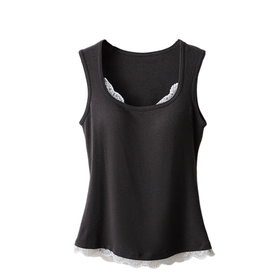MOJOGO Women's Tank Top Summer Breathable Sleeveless Undershirts with Lace Hem Built-in Bra Cami Top for Daily & Workout Wear Coffee M