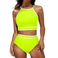 thumbnail image 1 of MOJOGO Women's Tankini Swimsuit Halter Top Shorts Black White Color Block Bikinis Summer Bathing Suits Beach Swimwear Yellow XL, 1 of 7