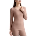 thumbnail image 1 of MOJOGO Women's Thermal Underwear Solid Color Long Sleeve Crewneck Base Layer Strenchy Undershirt for Cold Weather Coffee M, 1 of 4