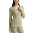 thumbnail image 1 of MOJOGO Women's Thermal Underwear Solid Color Long Sleeve Crewneck Base Layer Strenchy Undershirt for Cold Weather Green L, 1 of 4
