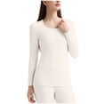 thumbnail image 1 of MOJOGO Women's Thermal Underwear Solid Color Long Sleeve Crewneck Base Layer Strenchy Undershirt for Cold Weather White M, 1 of 4