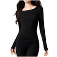 thumbnail image 1 of MOJOGO Women's Thermal Underwear Tops Long Sleeve Crewneck Pullover Lightweight and Warm Solid Base Layer Black L, 1 of 5