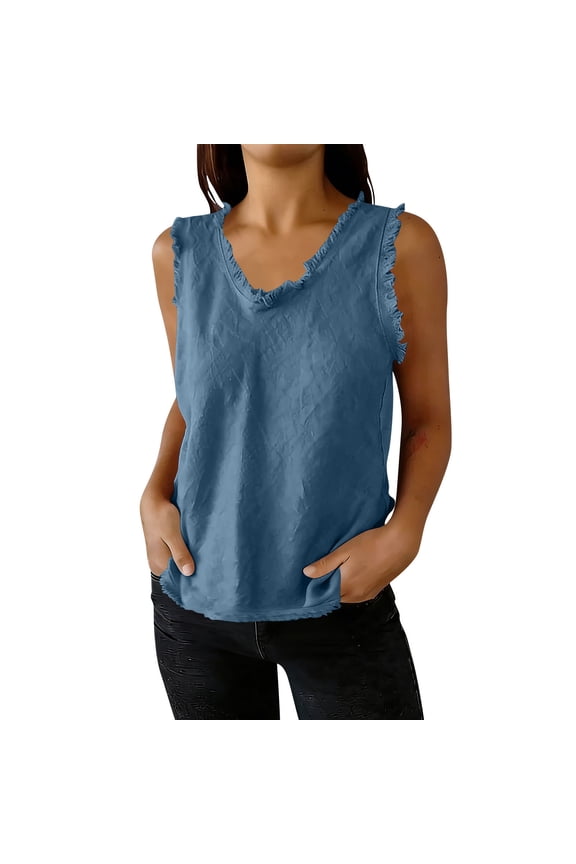 MOJOGO Women's V Neck Tank Tops Lightweight Sleeveless Tops Solid Color Camisoles with Edge Hem M