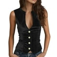 thumbnail image 1 of MOJOGO Women's Velvet Vest V Neck Button Down Sleeveless Jackets Dressy Single Breasted Blazer Suit Vests Black M, 1 of 5