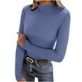 thumbnail image 1 of MOJOGO Women's Warm Base Layer Lightweight Ribbed Knit Long Sleeve Pullover Tops Spring Fall Mock Neck Shirts Blue Free Size, 1 of 8