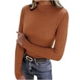 thumbnail image 1 of MOJOGO Women's Warm Base Layer Lightweight Ribbed Knit Long Sleeve Pullover Tops Spring Fall Mock Neck Shirts Coffee Free Size, 1 of 8