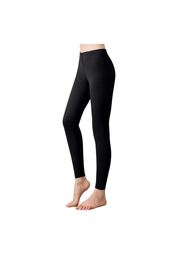 MOJOGO Women's Warm Leggings Long Solid Base Layers High Waist Johns Stretch Seamless Underwears Black L